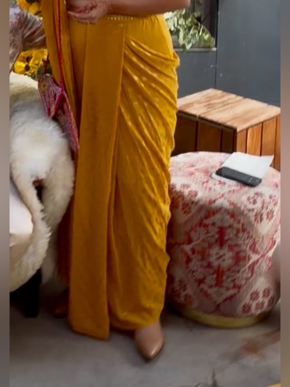 Mustard Yellow Pre-stitched Saree without blouse
